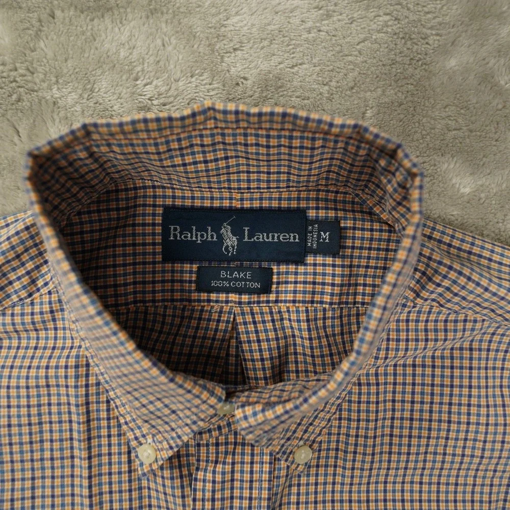 Ralph Lauren Blake Button Up Shirt Men's Medium Plaid Blue Orange Preppy